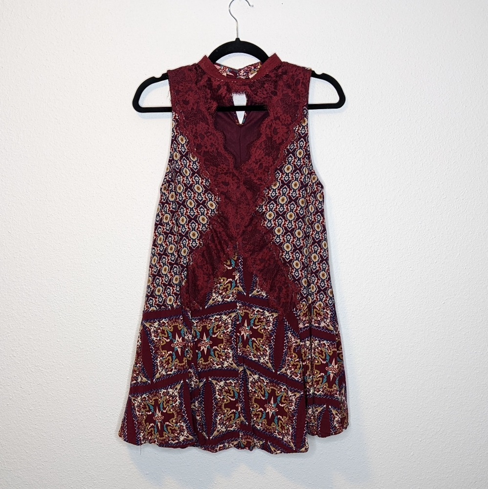 Entro Lace Collar Boho Tunic Dress